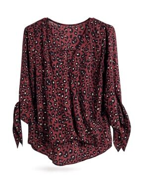 West Kei Burgundy Leopard Tie-Sleeve Blouse